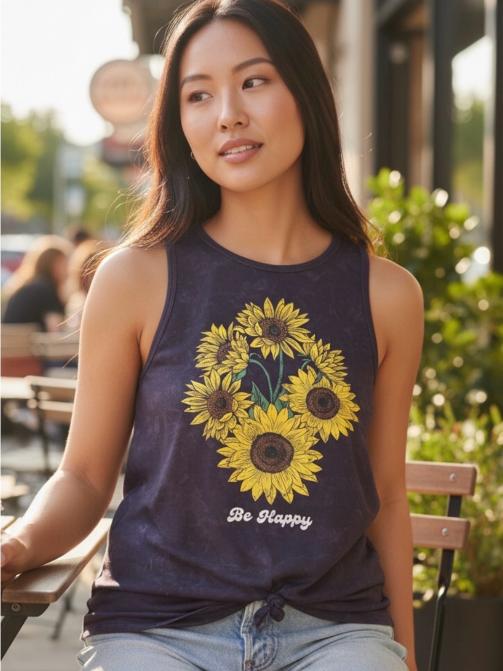 No Boundaries Black Sunflower Tank Top